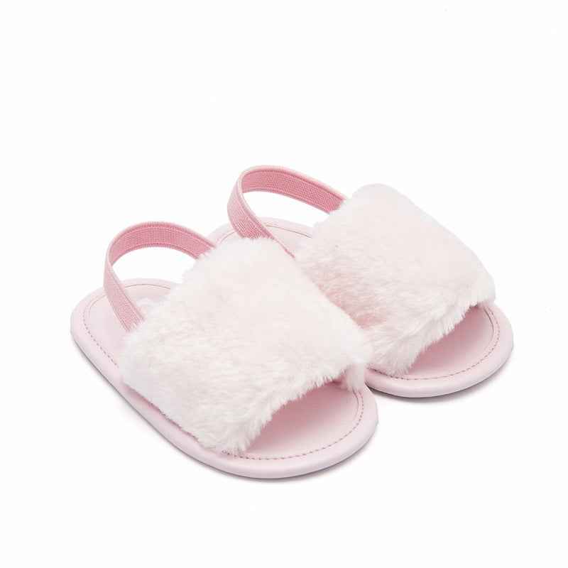Girls’ Soft Plush Fur Slide Sandals – Comfy Casual Summer Shoes