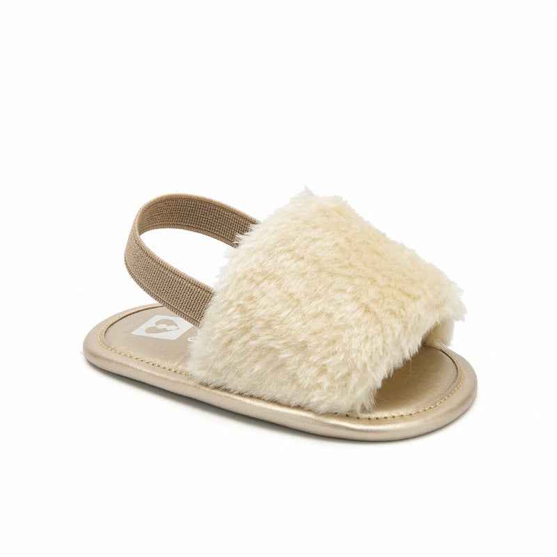 Girls’ Soft Plush Fur Slide Sandals – Comfy Casual Summer Shoes