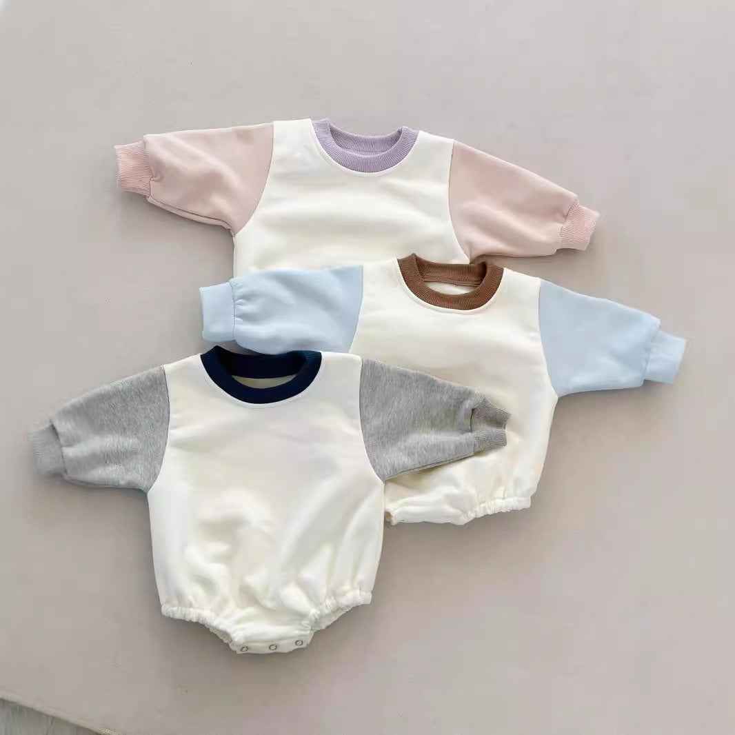 Baby Cozy Colourblock Romper – Long Sleeve Soft Outwear