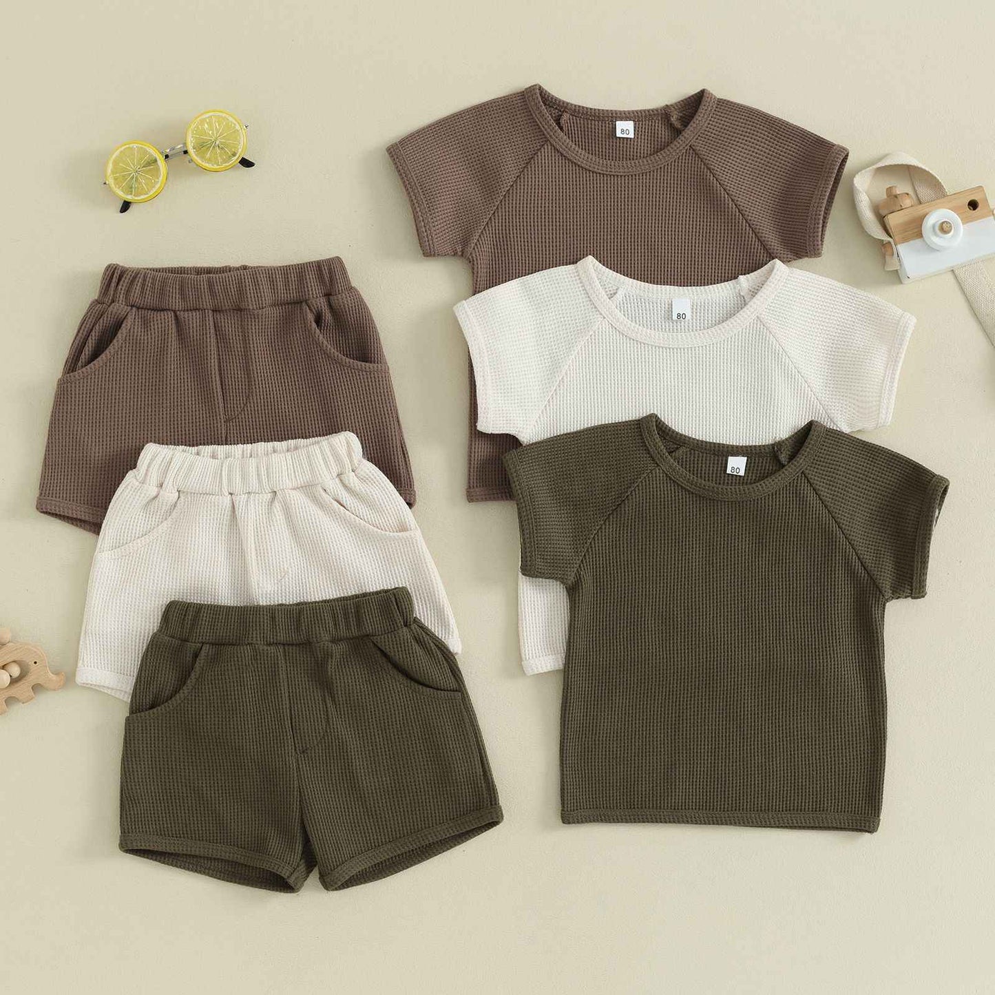 Waffle Knit Baby Outfit Set – 2-Piece Short Sleeve Top & Shorts