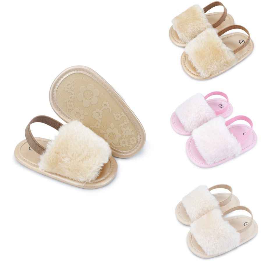 Girls’ Soft Plush Fur Slide Sandals – Comfy Casual Summer Shoes