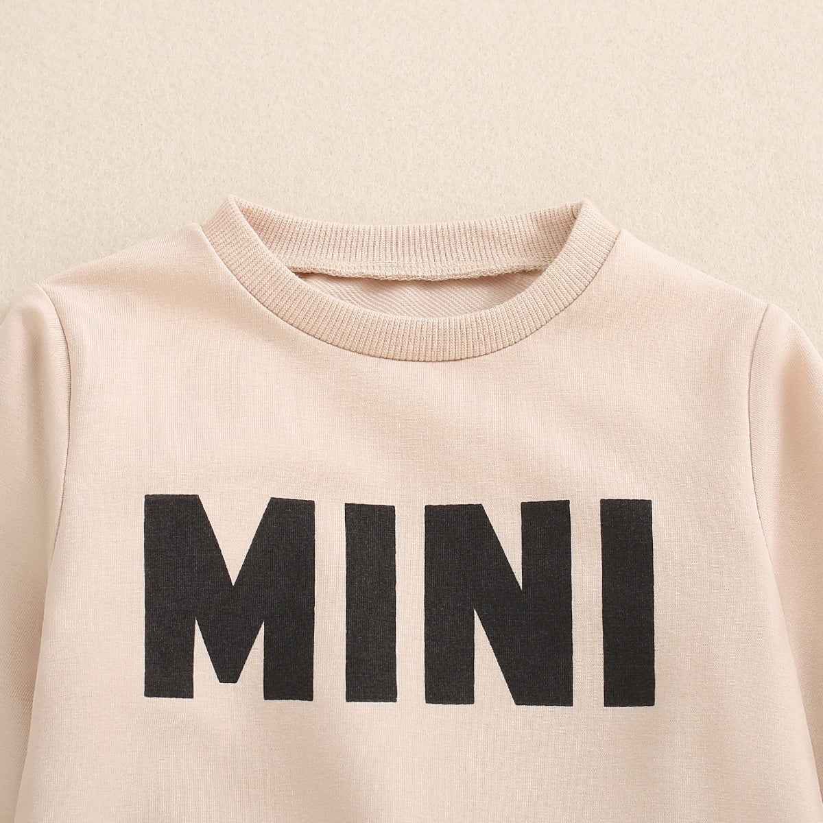 MINI Print Cotton Baby Tracksuit – Beige Two-Piece Set