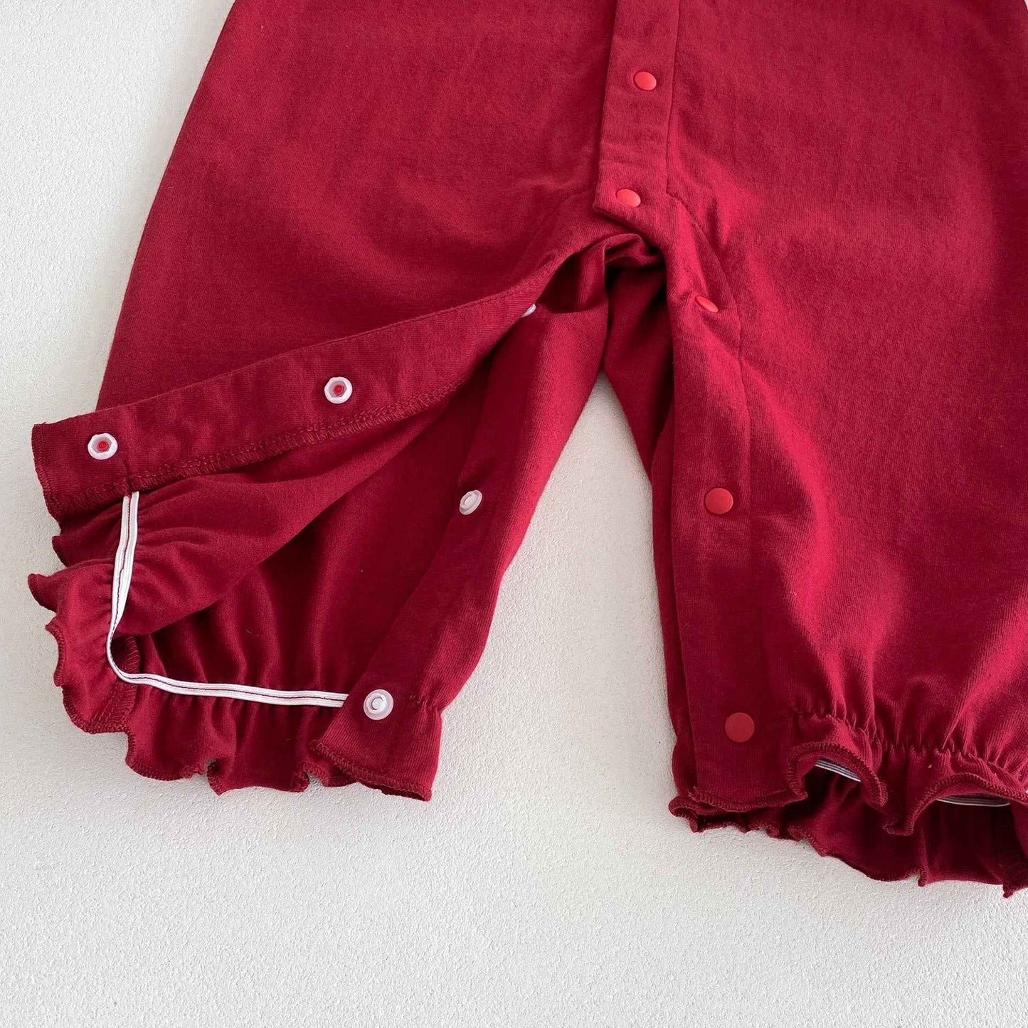 Classic Autumn Baby Jumpsuit – Red Long Sleeve Romper with Ruffle Collar