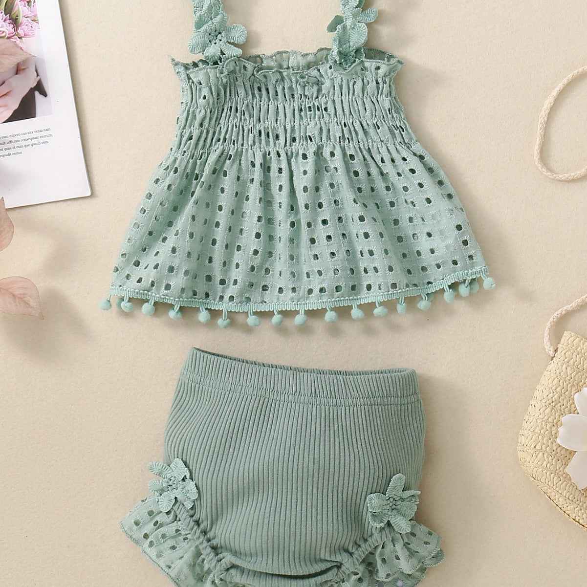 Embroidered Ruffle Baby Girl Two-Piece Set