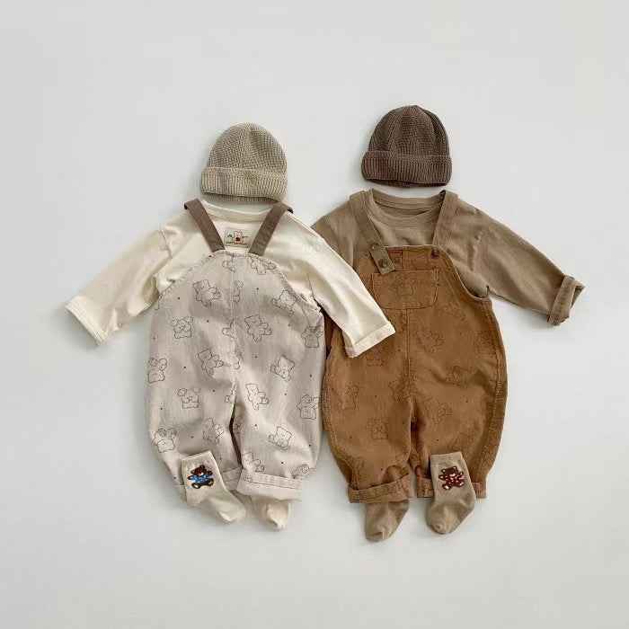 Corduroy Bear Suspender Romper – Adjustable One-Piece