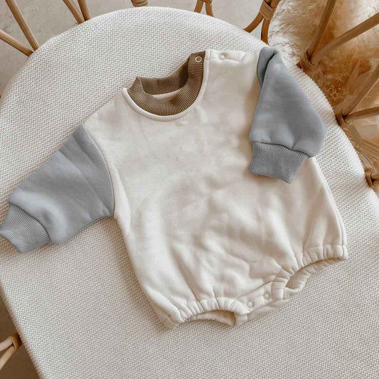 Baby Cozy Colourblock Romper – Long Sleeve Soft Outwear