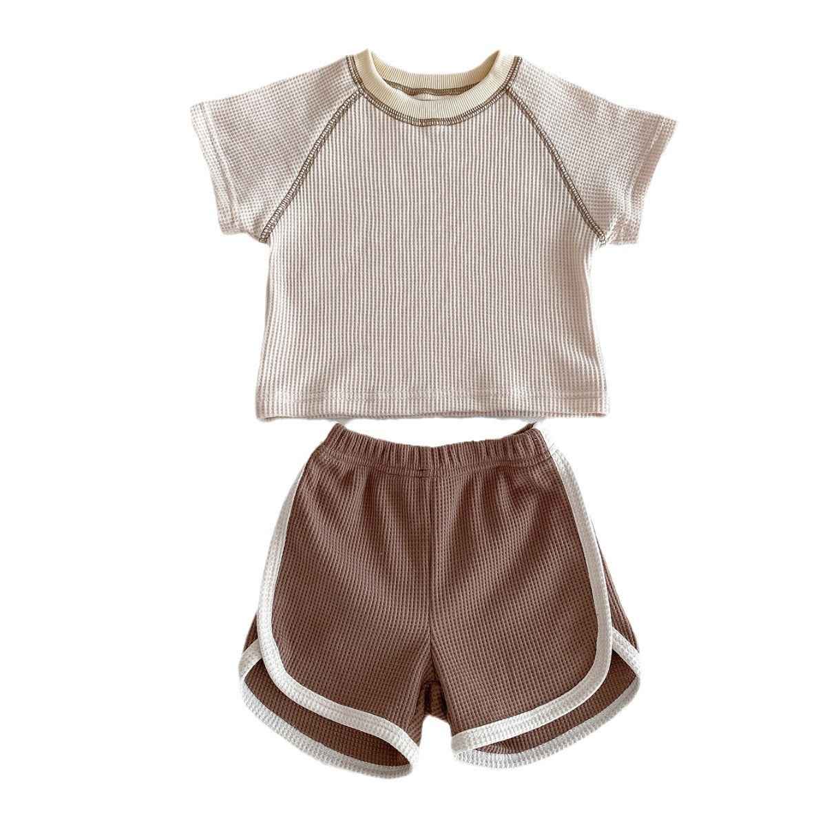 Baby Summer Waffle Knit Set – Short Sleeve Tee & Matching Shorts