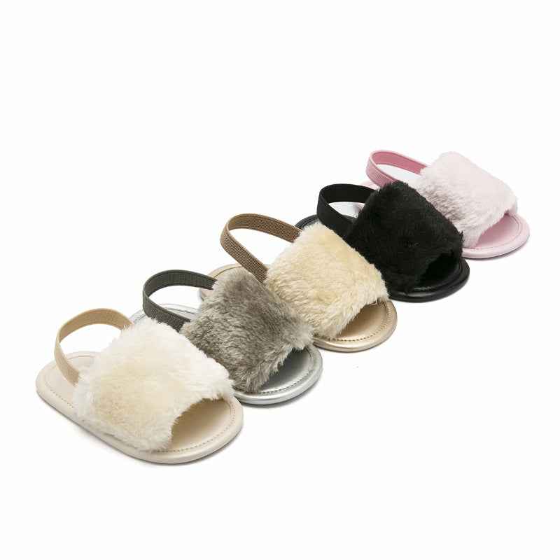 Girls’ Soft Plush Fur Slide Sandals – Comfy Casual Summer Shoes
