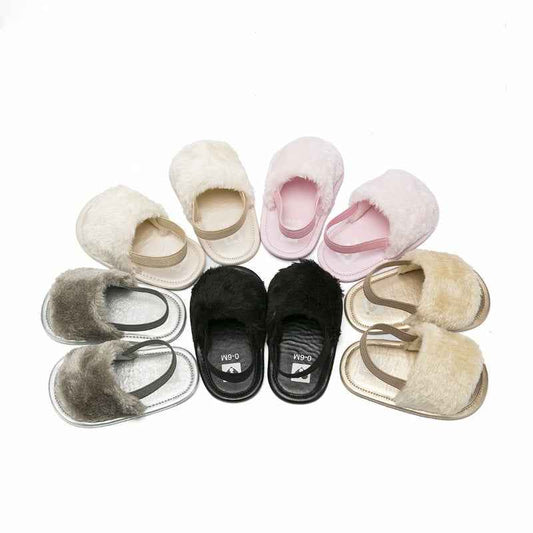 Girls’ Soft Plush Fur Slide Sandals – Comfy Casual Summer Shoes