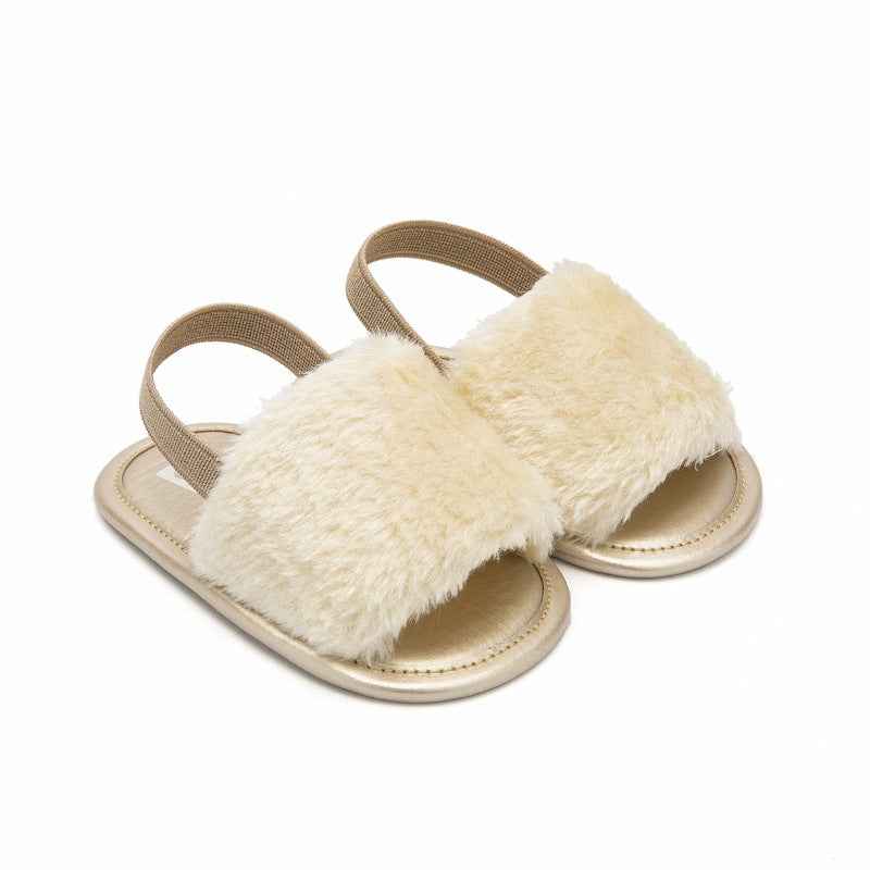 Girls’ Soft Plush Fur Slide Sandals – Comfy Casual Summer Shoes