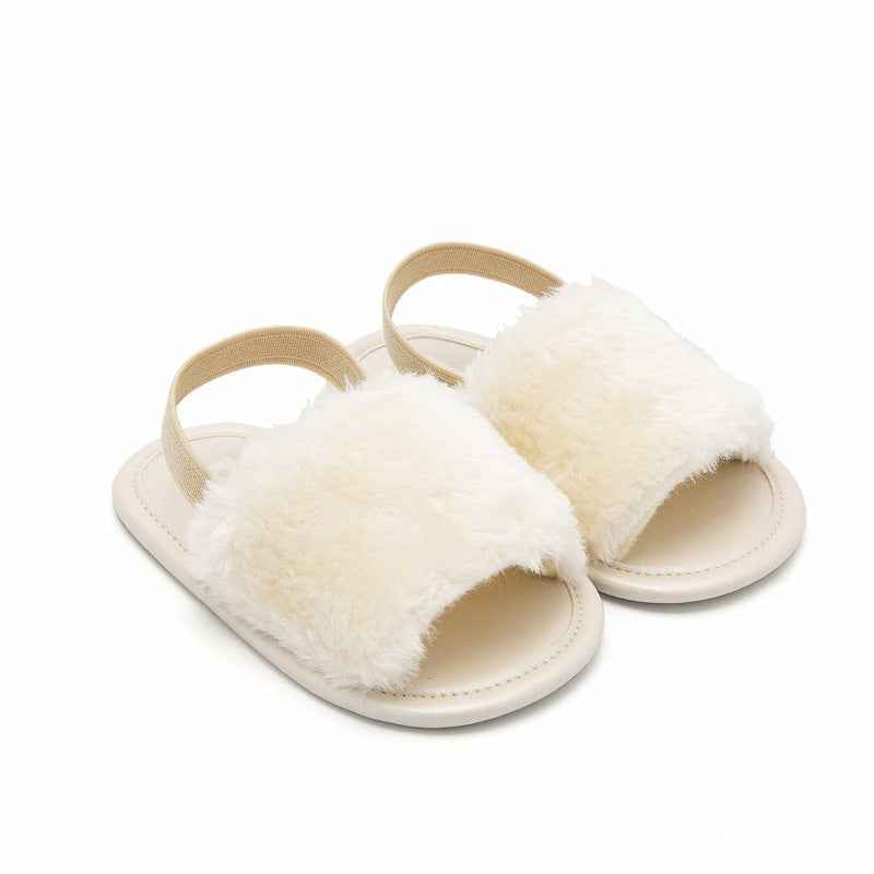 Girls’ Soft Plush Fur Slide Sandals – Comfy Casual Summer Shoes