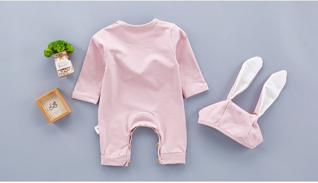 Baby Bunny Romper Set with Hat – Adorable Short Sleeve Jumpsuit & Bunny Ear Hat