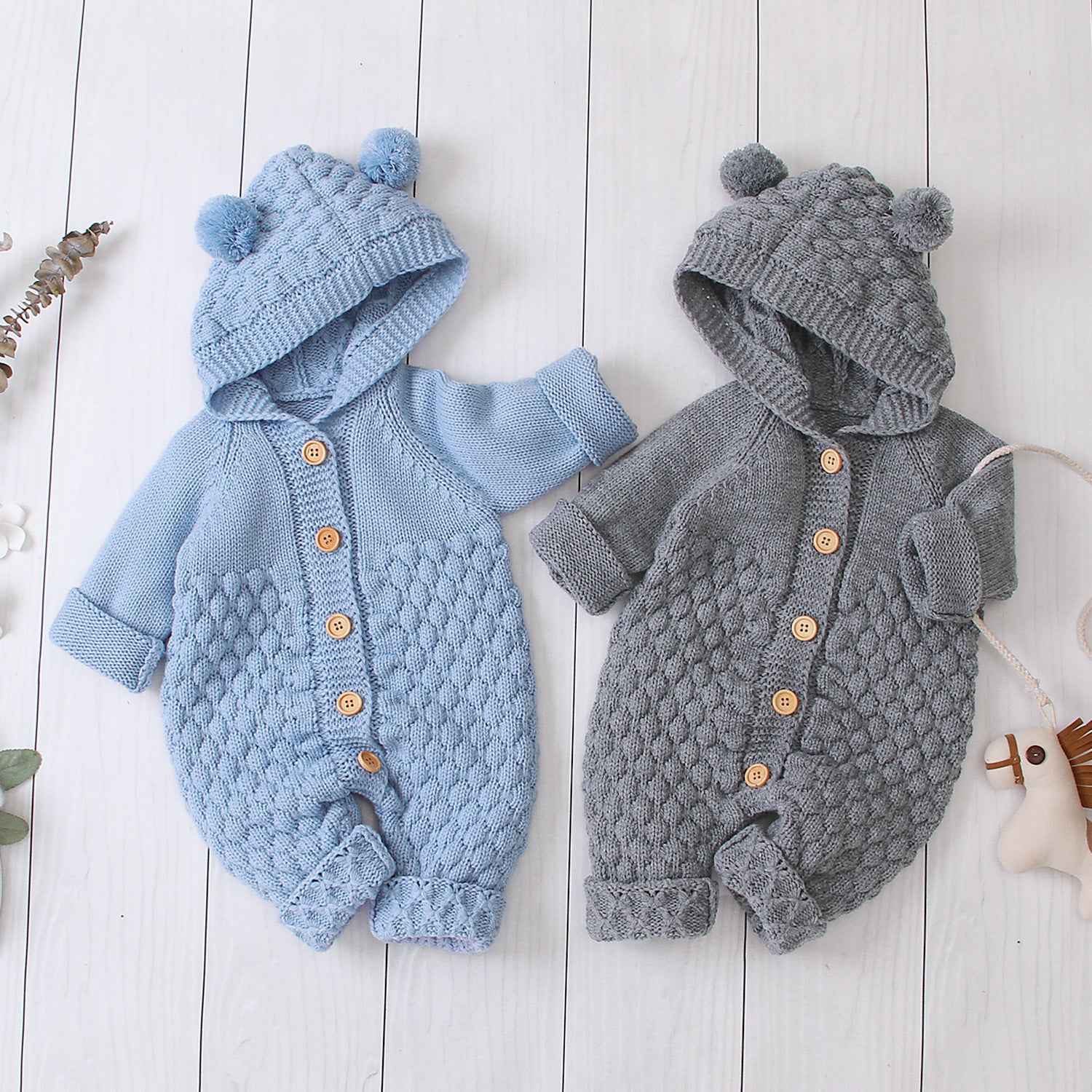 Chunky Knit Baby Jumpsuit – Hooded Bear Ear Romper