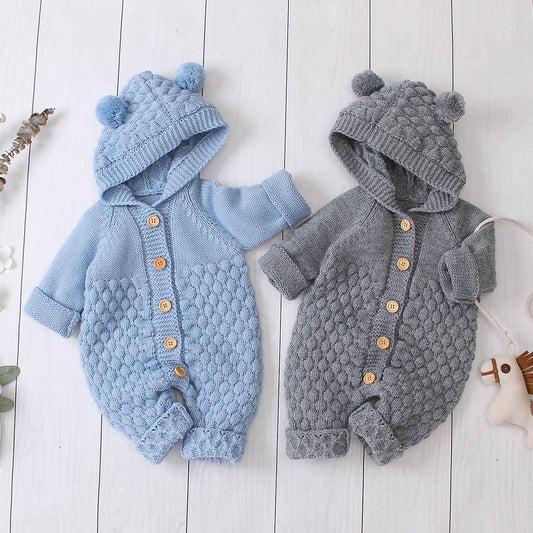 Chunky Knit Baby Jumpsuit – Hooded Bear Ear Romper
