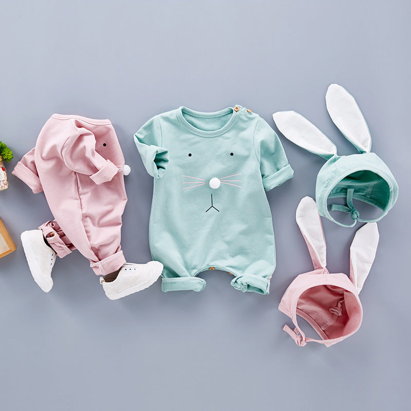 Baby Bunny Romper Set with Hat – Adorable Short Sleeve Jumpsuit & Bunny Ear Hat