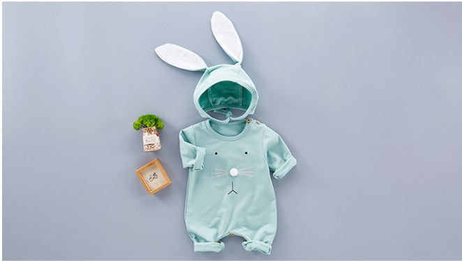 Baby Bunny Romper Set with Hat – Adorable Short Sleeve Jumpsuit & Bunny Ear Hat