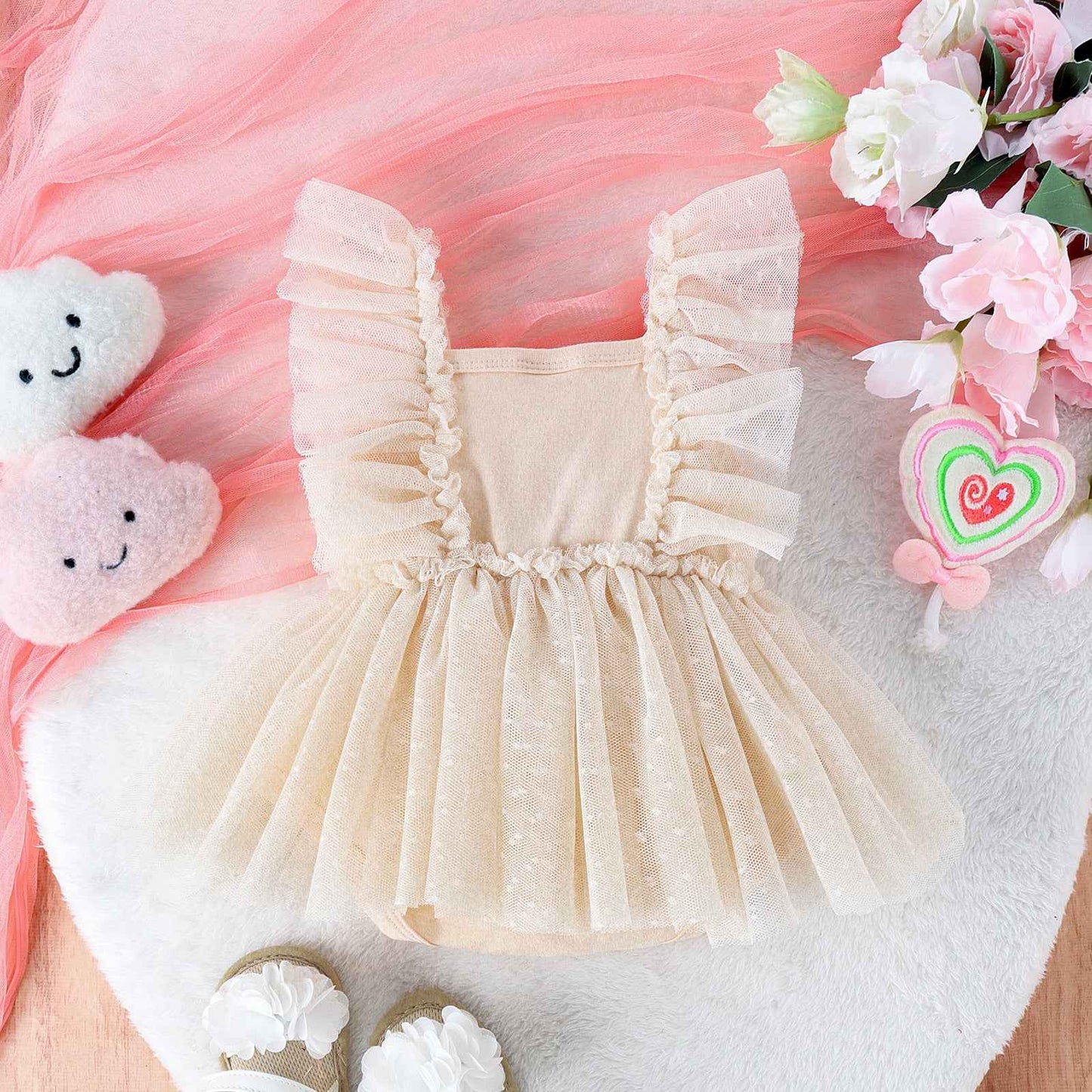 Tulle Bow Baby Dress Romper – Princess Skirt Bodysuit