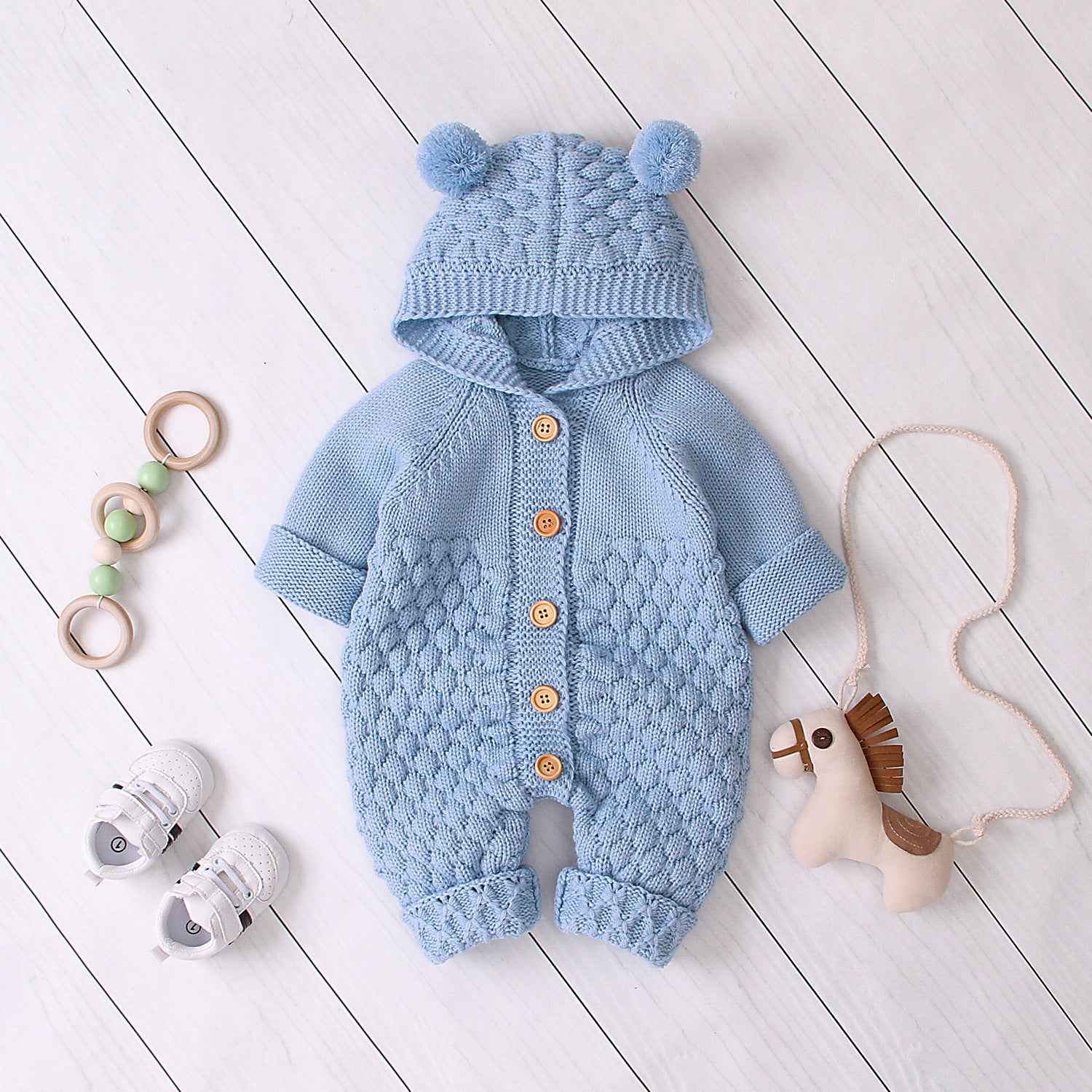 Chunky Knit Baby Jumpsuit – Hooded Bear Ear Romper
