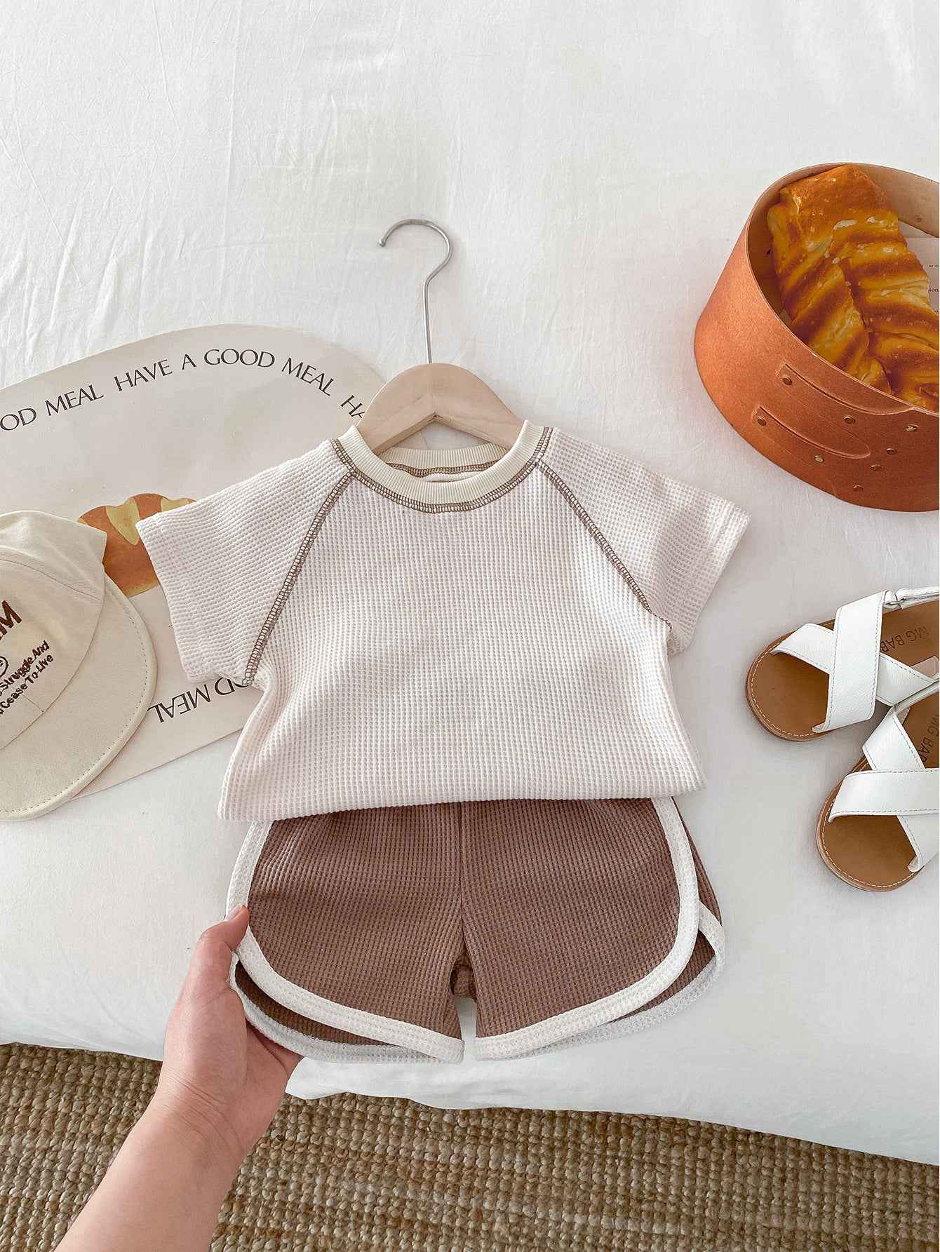 Baby Summer Waffle Knit Set – Short Sleeve Tee & Matching Shorts