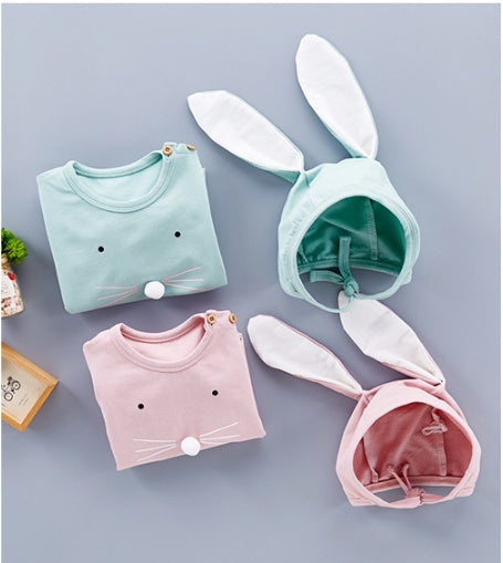 Baby Bunny Romper Set with Hat – Adorable Short Sleeve Jumpsuit & Bunny Ear Hat