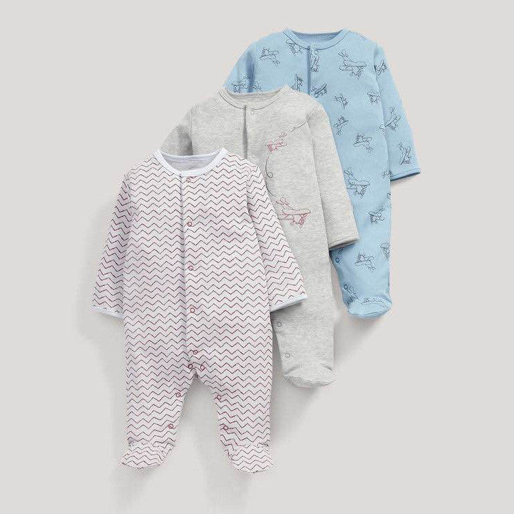 Baby Cotton Zipper Sleepsuit - Long Sleeve Footed Pyjamas for Comfortable Sleep