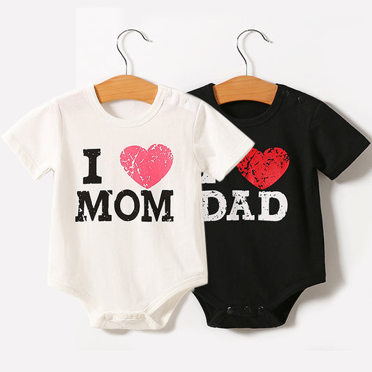 I ❤️ Mum & Dad Bodysuit – Short Sleeve Cotton Romper for Babies