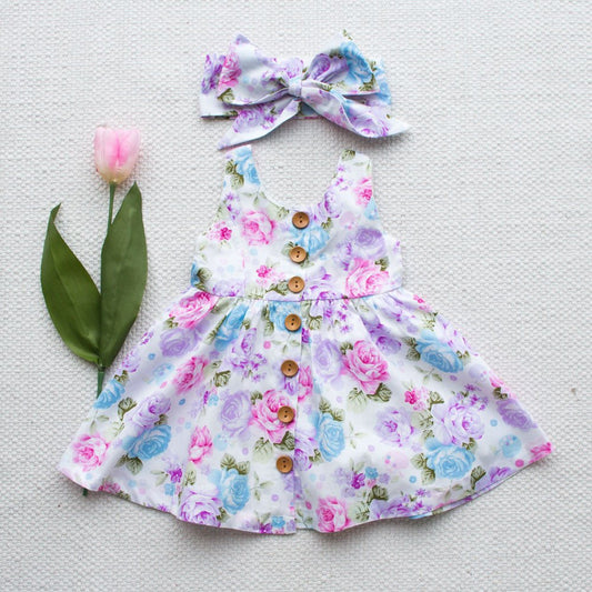 Baby Girl Floral Dress with Headband Set – Perfect Sleeveless Summer Outfit