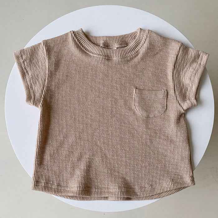 Ribbed Cotton Baby Romper – Beige Pocket Edition