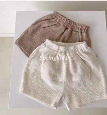 Ribbed Cotton Baby Romper – Beige Pocket Edition