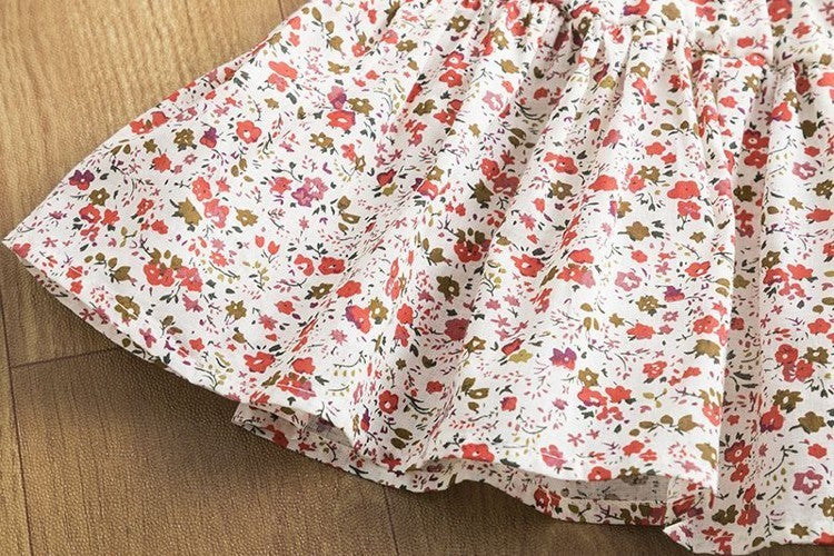 Girls Floral Mouse Tee Set with Ruffle Sleeve Top & Printed Skirt