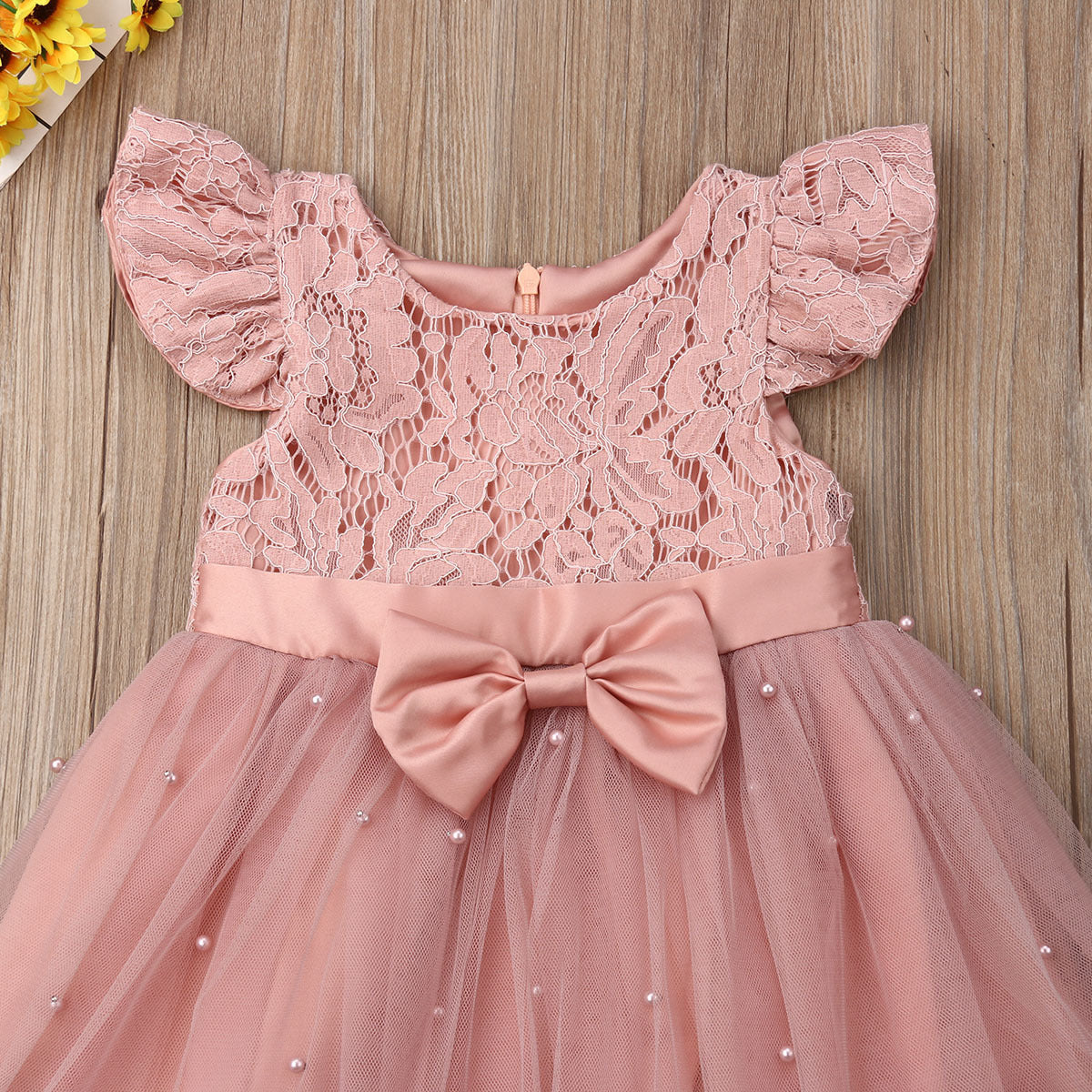 Baby Girl Party Dress - Lace Tulle Flutter Sleeves with Bow