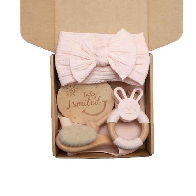 Newborn Baby Shower Gift Set – Natural Teether & Soft Accessories (6-Piece)