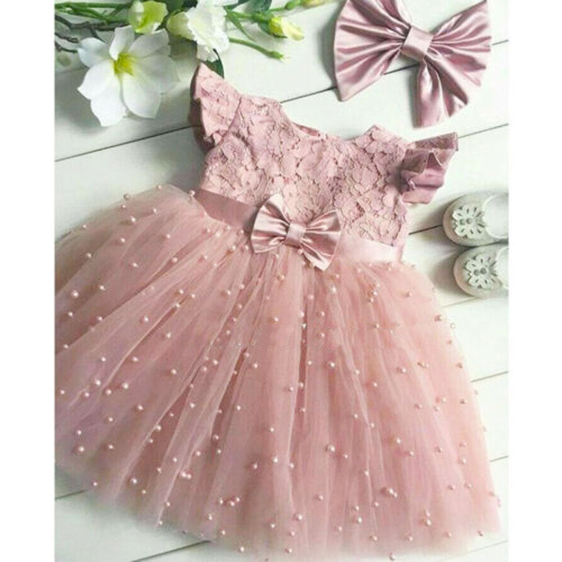 Baby Girl Party Dress - Lace Tulle Flutter Sleeves with Bow