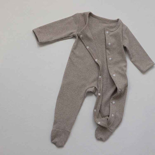 Striped Snap-Front Baby Romper – Long Sleeve Climbing Suit