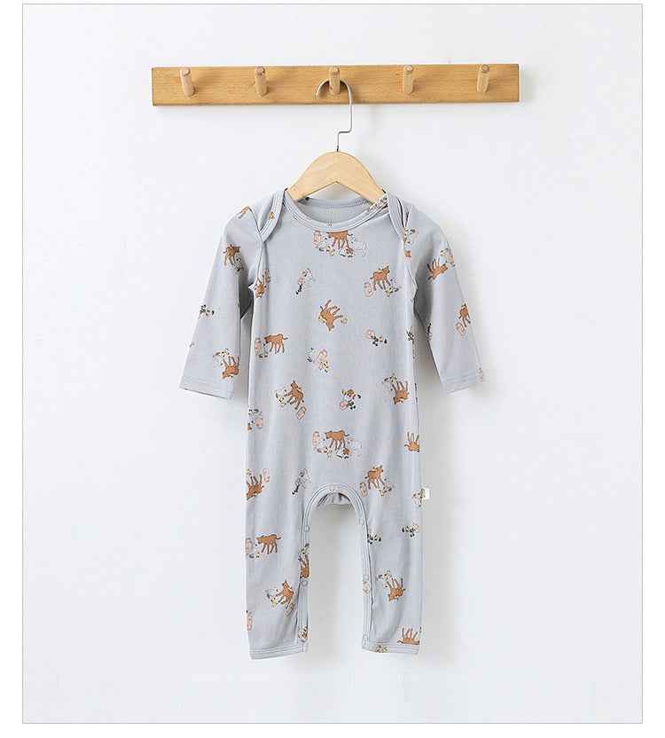 Cotton Long Sleeve Baby Romper – Moon & Dinosaur Print