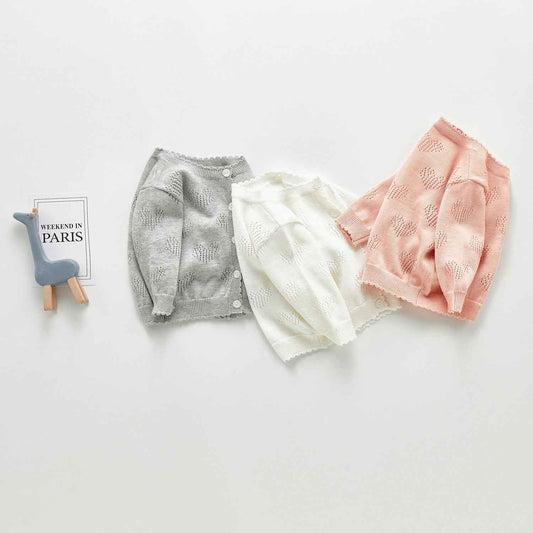 Soft Baby Knit Cardigan – Lightweight Heart Pattern Sweater