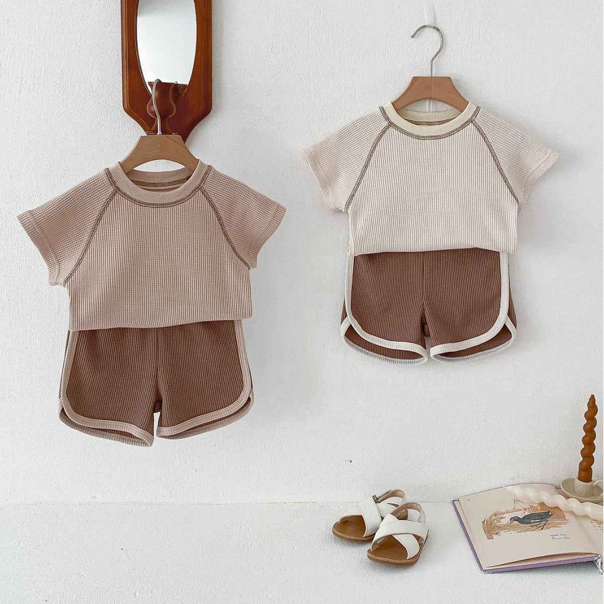 Baby Summer Waffle Knit Set – Short Sleeve Tee & Matching Shorts