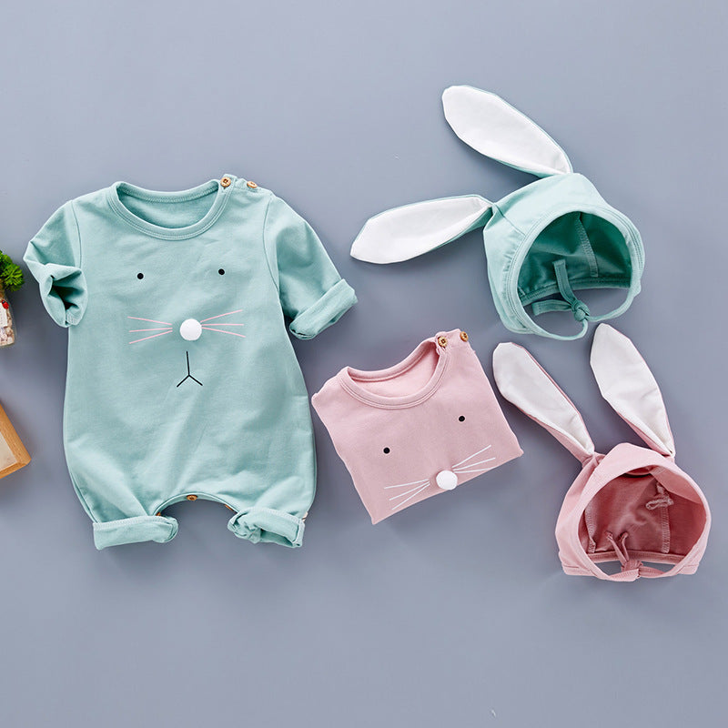 Baby Bunny Romper Set with Hat – Adorable Short Sleeve Jumpsuit & Bunny Ear Hat