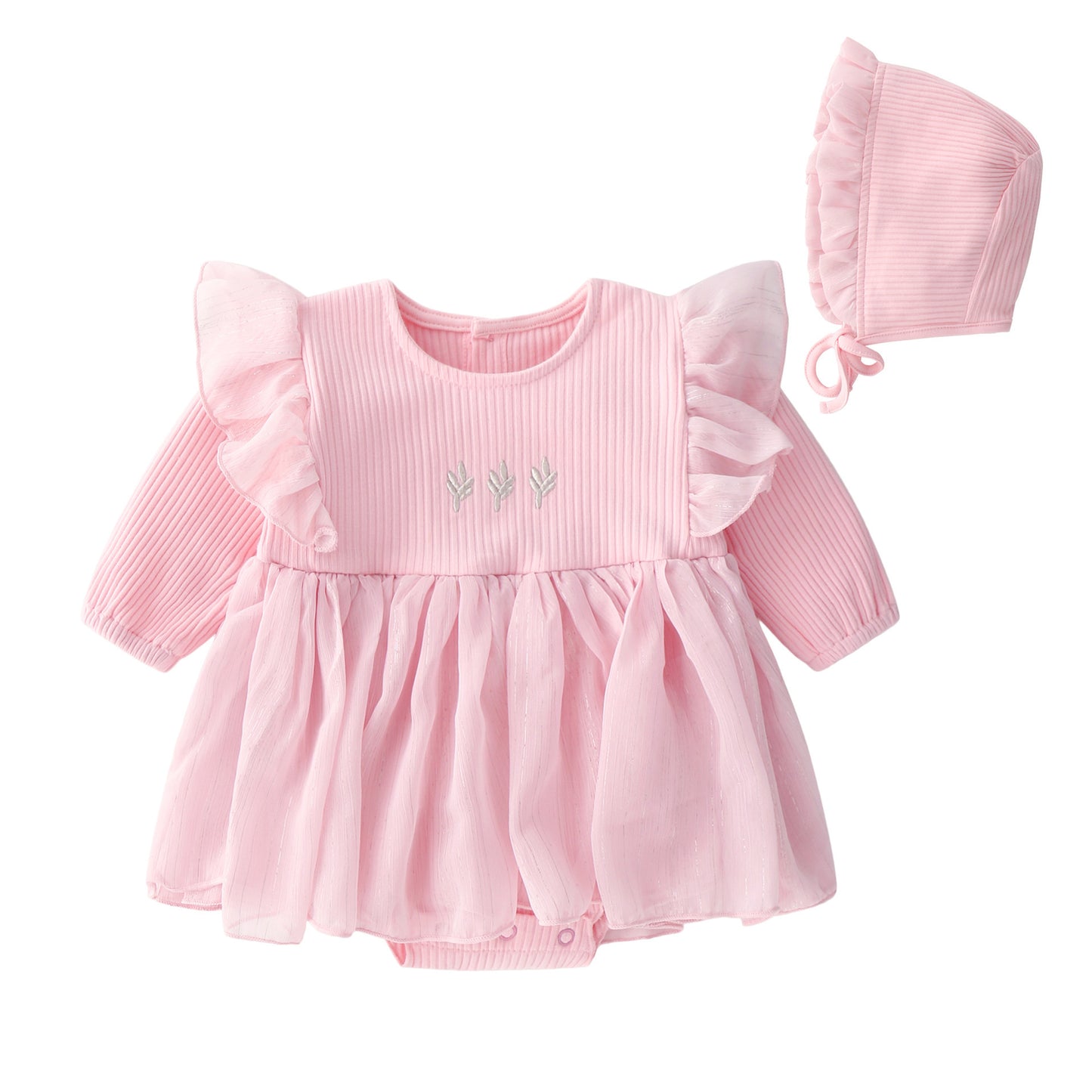 Baby Girl Romper Set – Adorable Frilly Cotton Dress Look with Bonnet