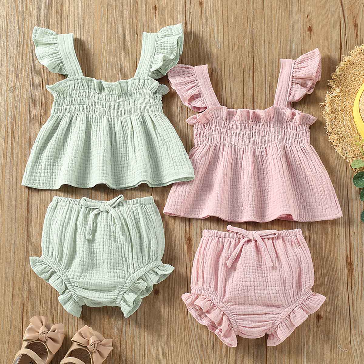 Muslin Baby Summer Set – Ruffle Top & Bloomers