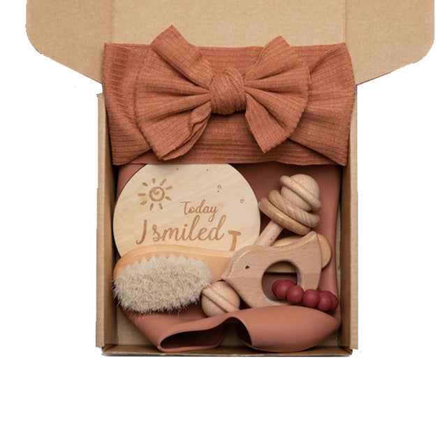 Newborn Baby Shower Gift Set – Natural Teether & Soft Accessories (6-Piece)