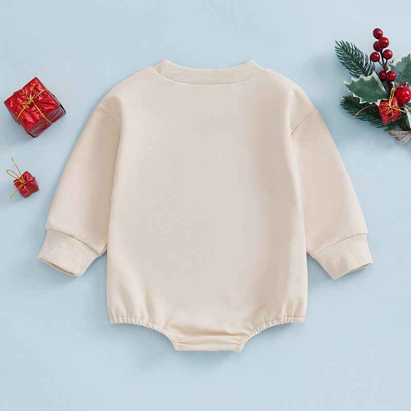 Santa Baby Fleece Baby Bodysuit – Festive Holiday Romper (Beige & Red)