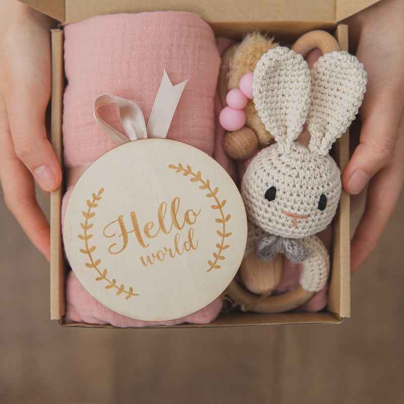 Newborn Baby Shower Gift Set – Natural Teether & Soft Accessories (6-Piece)