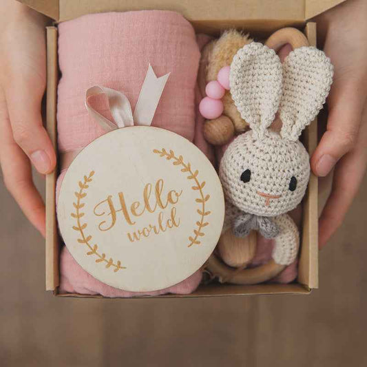 Newborn Baby Shower Gift Set – Natural Teether & Soft Accessories (6-Piece)