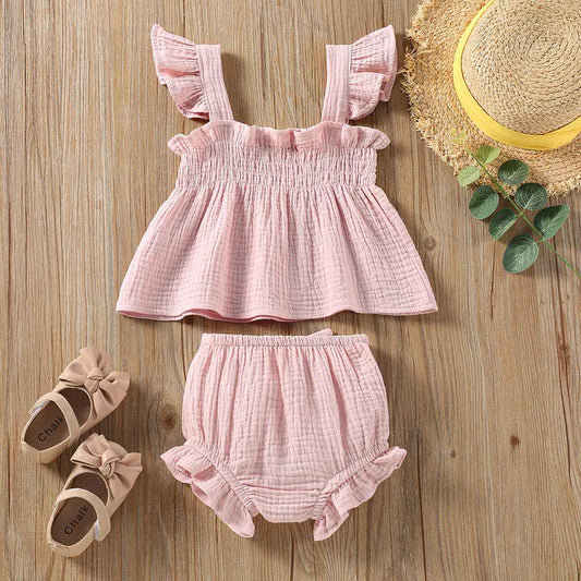 Muslin Baby Summer Set – Ruffle Top & Bloomers