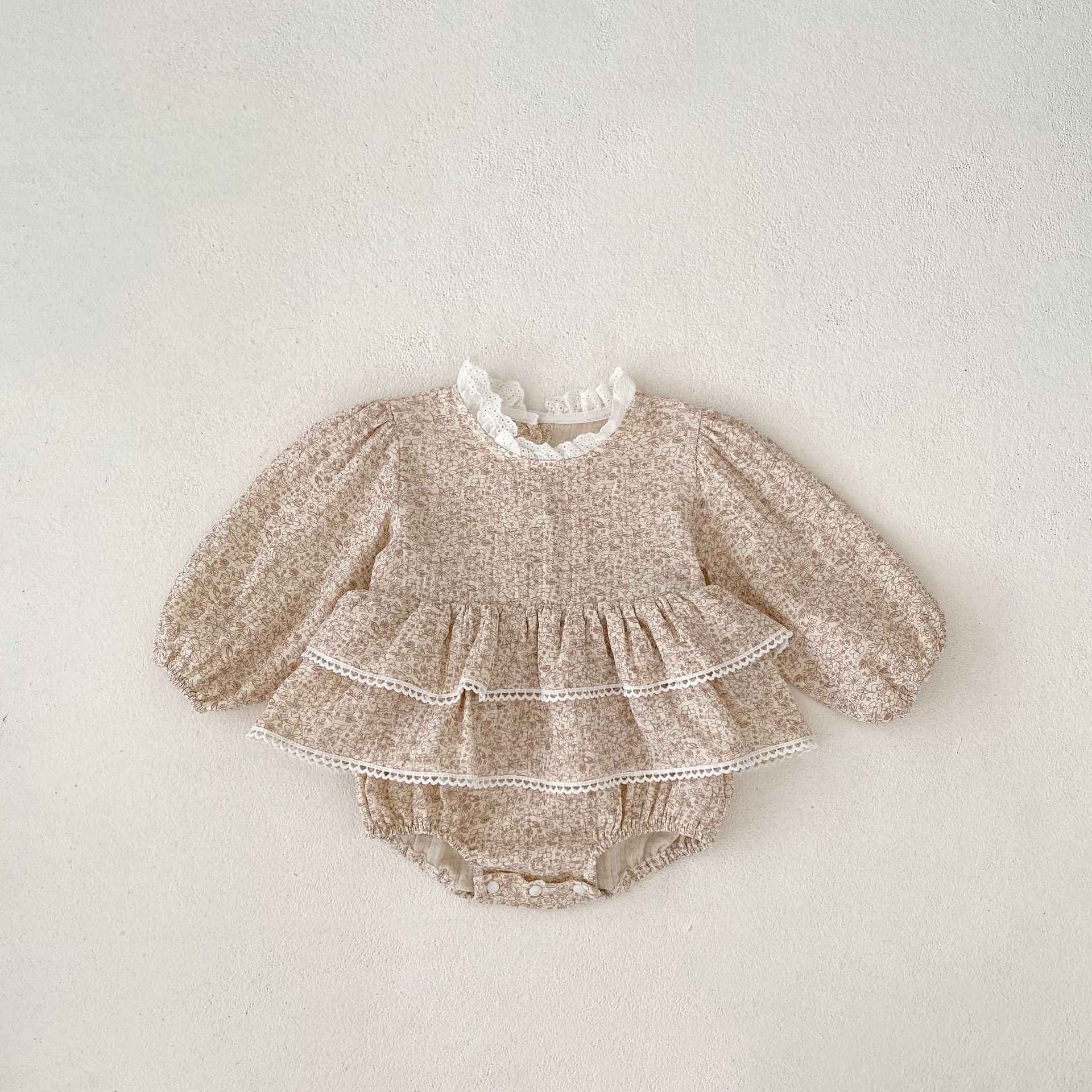 Autumn Baby Girl Double Lace Layer Long Sleeve Princess Romper