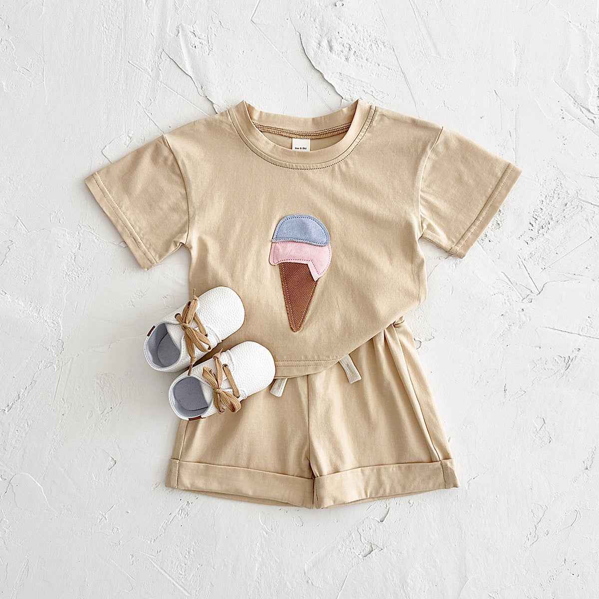 Ice Cream Patch Baby Outfit Set – 2-Piece Short Sleeve Top & Shorts