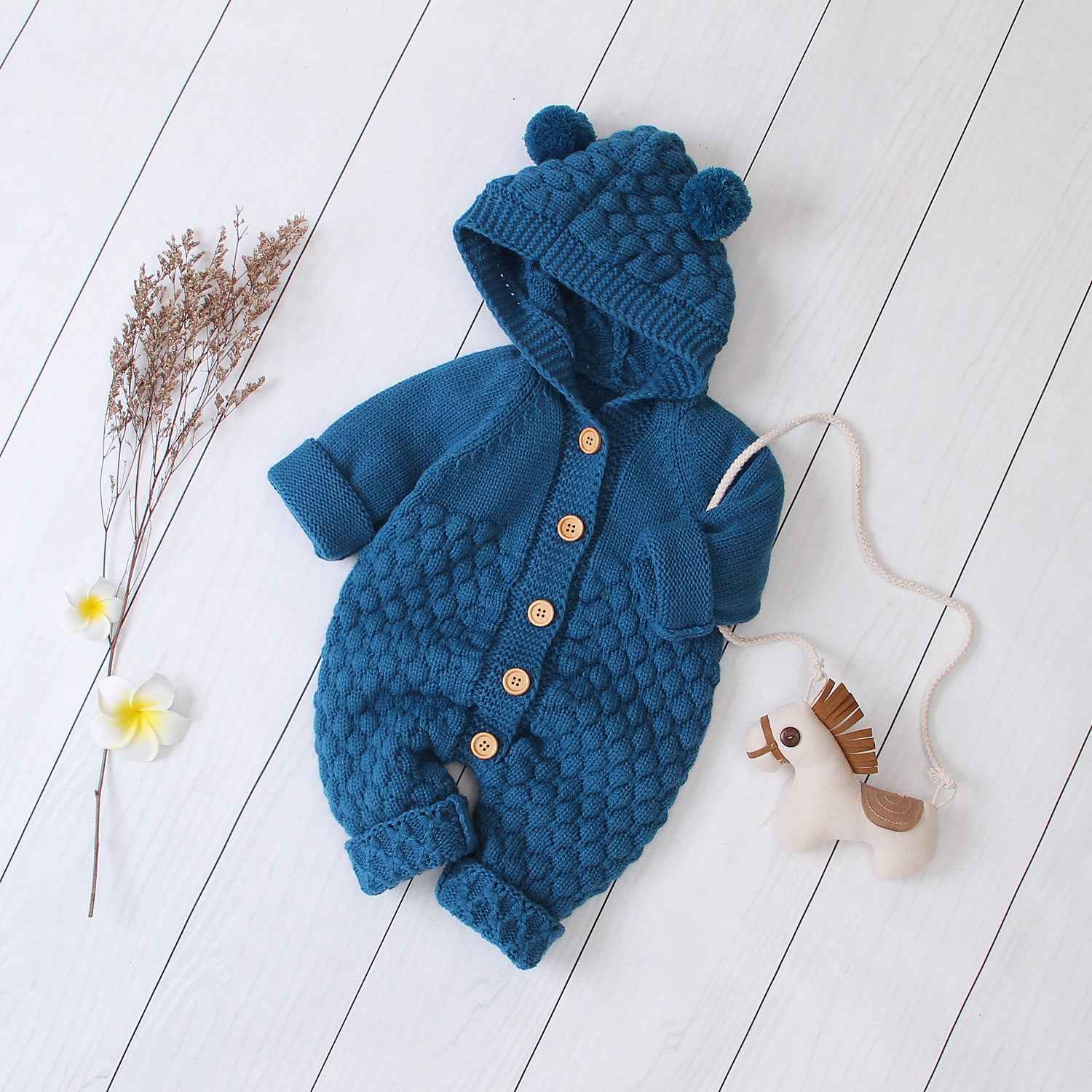 Chunky Knit Baby Jumpsuit – Hooded Bear Ear Romper