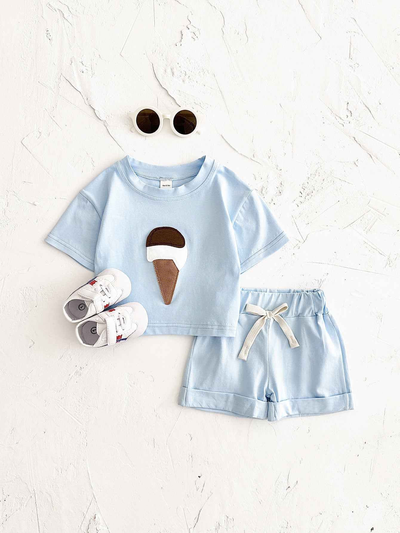 Ice Cream Patch Baby Outfit Set – 2-Piece Short Sleeve Top & Shorts