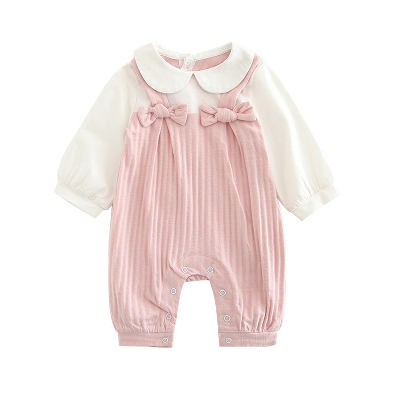 Bow Collar Baby Romper in Pink – Cute Cotton Design for Your Little One
